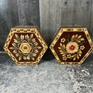 2 Hexagon Inlaid Style thin wooden Handmade Boxes